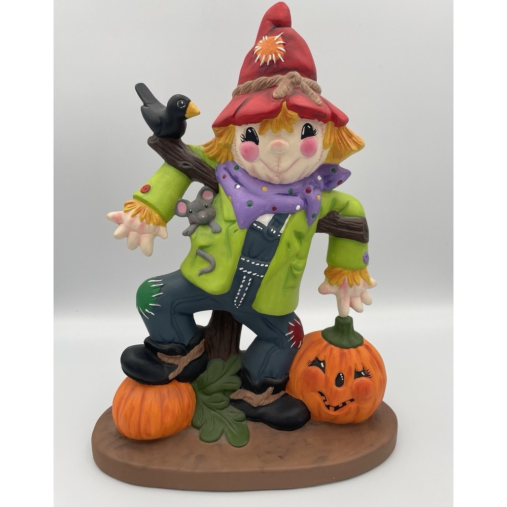 Hand Painted Ceramic Scarecrow Pumpkin Jack-O-Lantern Halloween Fall Decor 11.5"